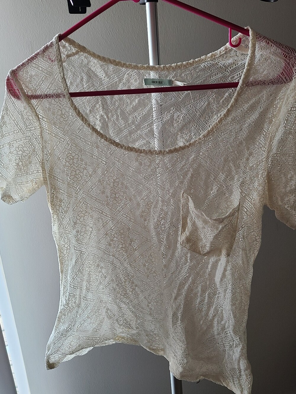Urban Outfitters Kimchi Blue White Cream Lace Scoop-Neck Pocket Top